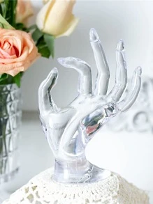1 pieza Organizador de joyas con forma de mano transparente/rosa, soporte para exhibir anillos y collares - transparente - Ver 3