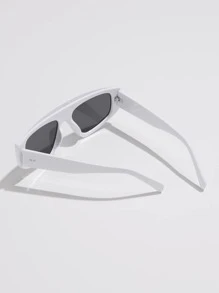 1 件裝女士超大白色塑膠框時尚百搭太陽眼鏡,適合日常、聚會、度假使用,附眼鏡盒