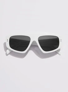 1 件裝女士超大白色塑膠框時尚百搭太陽眼鏡,適合日常、聚會、度假使用,附眼鏡盒
