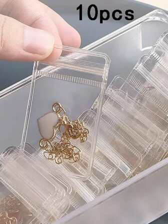 10入組透明珠寶收納袋，便攜式塑膠袋用於包裝珠寶戒指耳環項鍊