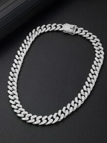 1pc Hip Hop Stainless Steel Rhinestone Decor Necklace For Men Women For Daily Decoration - Silver - View 1
