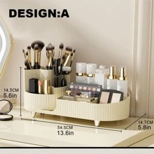 大容量化妆刷架，360°旋转化妆香水收纳盒，化妆刷杯托盘适用于梳妆台装饰浴室台面化妆品桌储物容器展示盒，适合送给妈妈、女孩、女士的礼物。适合新年、情人节礼物、结婚礼物、假日海滩、浴室收藏、卧室收藏，大容量