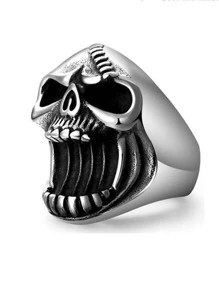 Nam Hip Hop Kim loại Sọ Gothic Nhạc Punk Rock Nhẫn - Bạc - Xem 2