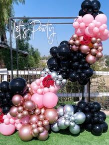 Kit arco de globos negro & rosado guirnalda de globos rosa dorado con globo cinta tira con pegamento puntos para fiesta de bienvenida al bebé , de cumpleaños , boda , aniversario , graduación fiesta decoraciones - Multicolor - Ver 7