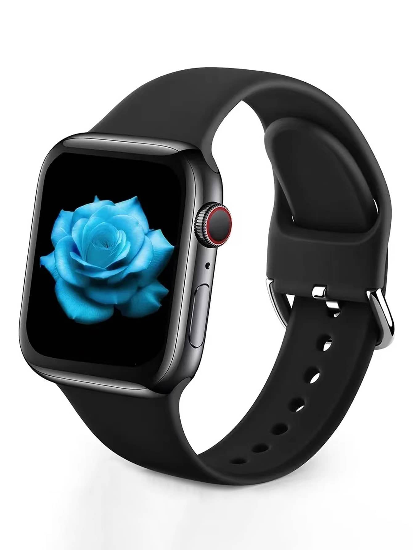 Applicable Apple Watch Strap Watch Strap Solid Color Silicone Buckle - Black - View 1