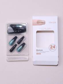 使用24入組長棺材藍色閃光貓眼假指甲和1張膠帶和1入組指甲銼立即升級您造型 - 彩色 - 查看 8