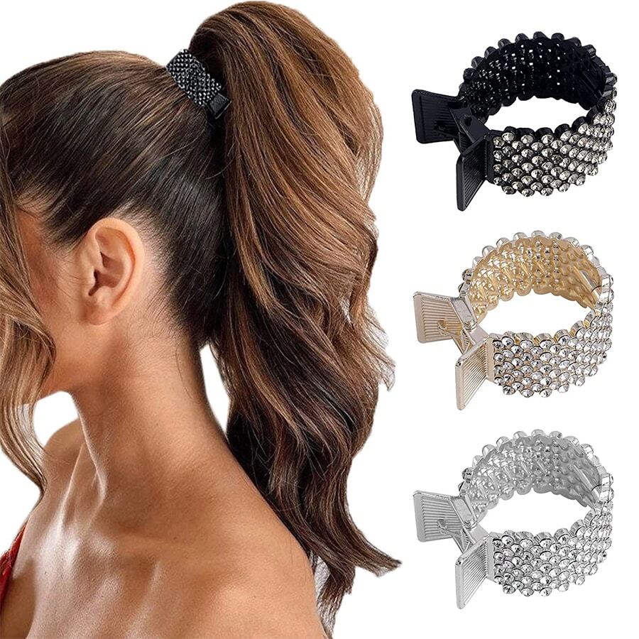 3pcs/Small Hair Clips, Suitable For Ponytails, Rhinestone Hair Claws, Suitable For Women's Thick Long Hair (3 Pieces) Gifts For Family, Couples And Friends Hair Accessories And Headwear Accessories Mori Girl's High-End Sense Party, School Stuff - Multicolor - View 1