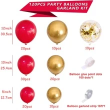 120 Stücke rote, goldene Metall- und mehrfarbige Papier-Konfetti Latex Ballon Kombination, geeignet für Abschluss, Geburtstag, Hochzeit, Jahrestag, Silvester Party Dekoration - Rot - Übersicht 2
