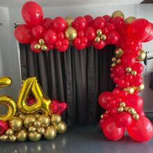 120 Stücke rote, goldene Metall- und mehrfarbige Papier-Konfetti Latex Ballon Kombination, geeignet für Abschluss, Geburtstag, Hochzeit, Jahrestag, Silvester Party Dekoration - Rot - Übersicht 7