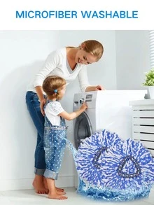 3 paquetes girar Fregona recargas para fácil enjuagar limpio microfibra girar Fregona piso limpieza sistema Accesorio - Azul y blanco - Ver 6