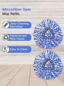 3 paquetes girar Fregona recargas para fácil enjuagar limpio microfibra girar Fregona piso limpieza sistema Accesorio - Azul y blanco - Ver 5