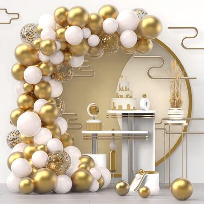 120pcs White, Gold Metal & Multicolor Paper Confetti Latex Balloon Combo Set, Suitable For Christmas, Birthday, Wedding, Anniversary, Celebration, New Year Party Decoration