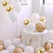 120件組 白色與金色金屬箔亮片乳膠氣球套組，適用於聖誕節、生日、婚禮、週年紀念、慶祝活動、新年派對裝飾 - 白色 - 查看 6