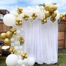 120件組 白色與金色金屬箔亮片乳膠氣球套組，適用於聖誕節、生日、婚禮、週年紀念、慶祝活動、新年派對裝飾 - 白色 - 查看 5
