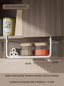 1入白色中型懸掛籃,鐵製廚房架,懸掛香料籃子,不需打眼洞的衣櫃整理收納架,適用於廚房/書桌/衣櫥 - 白色 - 查看 1