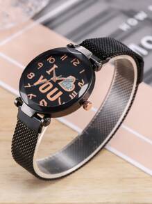 Dây Đeo Lưới Hình Trái Tim Đá Trang Trí Đồng Hồ Thạch Anh Nữ Và Trang Sức 2 Cái/bộ - màu đen - Xem 2