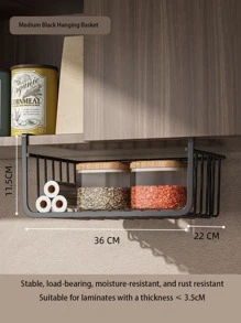 1個黑色中型掛籃,鐵製廚房收納架,不需鑽孔的掛式香料籃,適用於廚房、辦公桌、衣櫥等掛式收納架。 - 黑色 - 查看 1