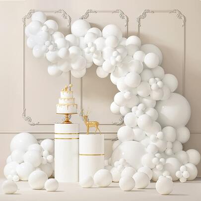 87pcs/Pack Assorted Size White Balloons, 18" 12" 10" 5" Inch Balloons Garland Arch Kit, Premium Party Latex Balloons For Birthday Party Wedding Anniversary Decoration, Balloon Backdrop