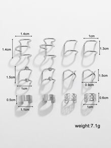 12pcs/set Personalized Clip-on Earrings Set, No Piercing Needed, Simple Studs - Silver - View 5