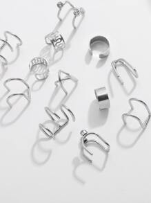 12pcs/set Personalized Clip-on Earrings Set, No Piercing Needed, Simple Studs - Silver - View 3