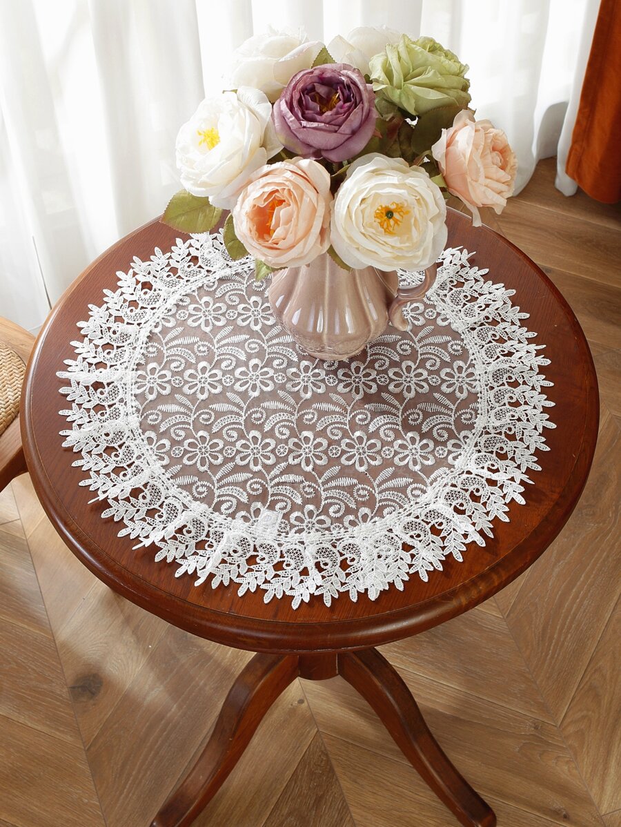 1 件 100% 涤纶面料 3D 水溶性蕾丝花边刺绣圆形餐垫，适用于厨房、餐桌、盘子、烛台、花瓶、室内装饰、家庭聚会、节日、派对、婚礼装饰，四季皆宜，多种尺寸可选