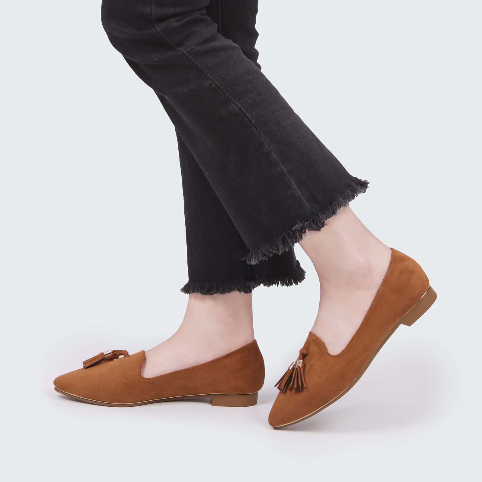 Samilor Suede Fringe Pointed Toe Soft Flats - màu nâu - Xem 1