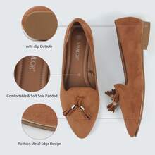 Samilor Suede Fringe Pointed Toe Soft Flats - màu nâu - Xem 3