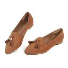 Samilor Suede Fringe Pointed Toe Soft Flats - màu nâu - Xem 2