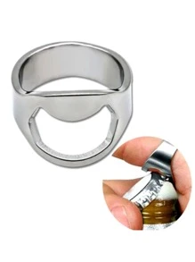 1 Miếng Thép không gỉ Nhẫn Cái mở nắp chai , Bia Ngón tay Nhẫn Đồ mở - Bạc - Xem 1