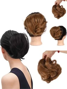 髮髻馬尾辮延長辮,直筒合成纖維假髮片充分短馬尾小圓麵包髮飾彈性簡單的大腸髮圈適合女士 - 銅色 - 查看 1