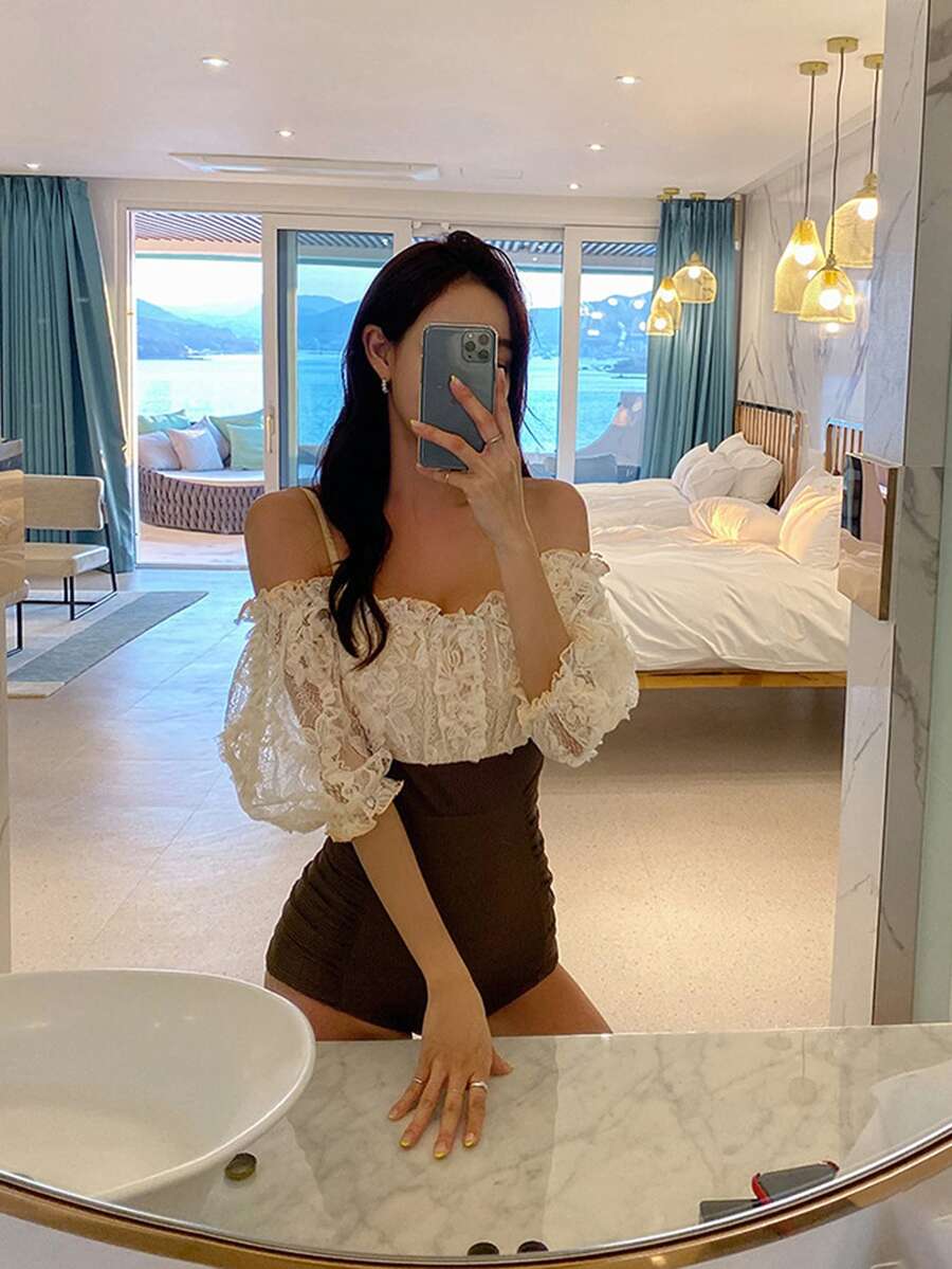 Colorblock Frill Trim One Piece Swimsuit Summer