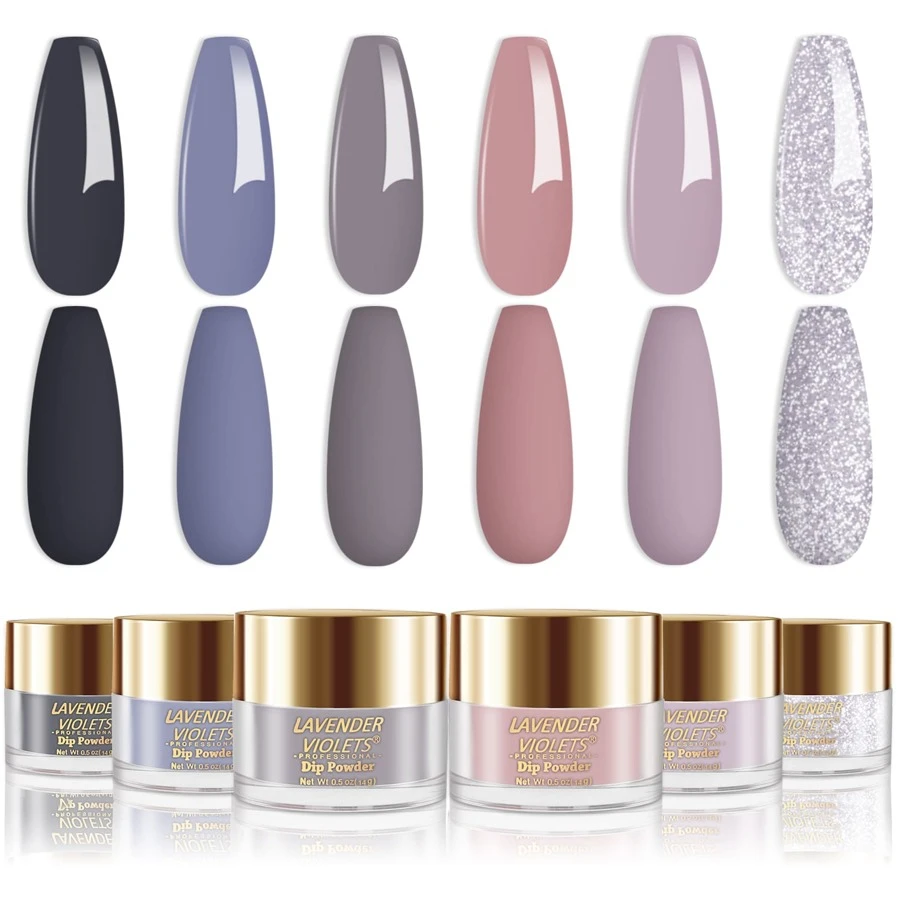 Lavender Violets Dip Powder Nail Set Large Capacity 6 Colors Slate