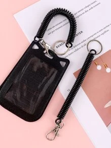 1/2pcs Expandable Metal Easy Retractable Lanyard Clip, Round Spring Snapping Keychain,School Supplies,Back To School - Black - View 3