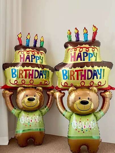Mtrong Te 1pc Hot Large Cute Bear Cake Foil Balloon Children Birthday Party Decorations Helium Balloon, Christmas