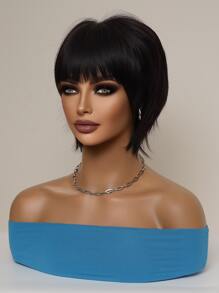 Sucré Et Mignon Court Cheveux Frange Elfe Tondu Naturel Noir Chimique Fibre Résistant À La Chaleur Perruques Femme Usage Quotidien Mode Perruques Naturel Cheveux - Noir - Voir 4