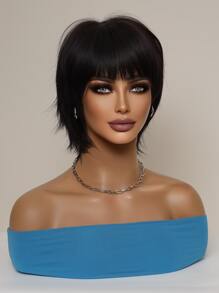 Sucré Et Mignon Court Cheveux Frange Elfe Tondu Naturel Noir Chimique Fibre Résistant À La Chaleur Perruques Femme Usage Quotidien Mode Perruques Naturel Cheveux - Noir - Voir 7