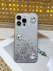 月亮亮片装饰手机壳，国际版，非国内版 - 白色 - 查看 1