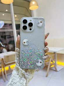 月亮亮片装饰手机壳，国际版，非国内版 - 白色 - 查看 7