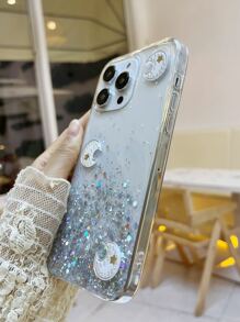 月亮亮片装饰手机壳，国际版，非国内版 - 白色 - 查看 5