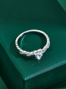 1枚简约时尚个性化百搭心形立方氧化锆女士戒指，适合情人节、母亲节、生日礼物 - 銀色 - 查看 4