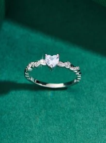 1枚简约时尚个性化百搭心形立方氧化锆女士戒指，适合情人节、母亲节、生日礼物 - 銀色 - 查看 3