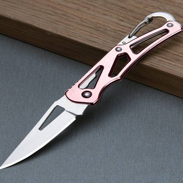 1pc Pink Mini Folding Key Knife, Stainless Steel Outdoor Camping Pocket Fruit Knife Knives
