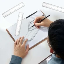 個 15 公分塑膠尺，透明尺，直型塑膠尺，直式測量工具尺，透明透明尺，公制和英制刻度尺，適用於學校辦公室家庭 - 無色 - 查看 6