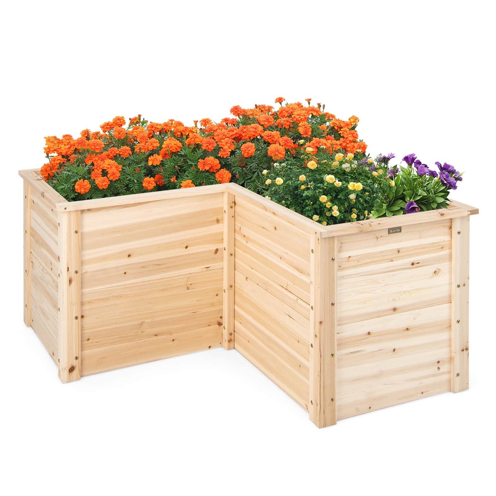 Costway 24'' L-Shaped Deep Root Planter Box Wooden Raised Garden Bed with Open-Ended Base - Beige - View 1