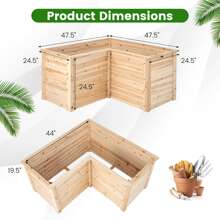 Costway 24'' L-Shaped Deep Root Planter Box Wooden Raised Garden Bed with Open-Ended Base - Beige - View 3