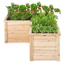 Costway 24'' L-Shaped Deep Root Planter Box Wooden Raised Garden Bed with Open-Ended Base - Beige - View 10