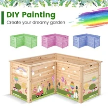 Costway 24'' L-Shaped Deep Root Planter Box Wooden Raised Garden Bed with Open-Ended Base - Beige - View 9