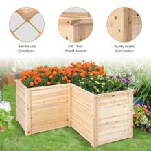 Costway 24'' L-Shaped Deep Root Planter Box Wooden Raised Garden Bed with Open-Ended Base - Beige - View 5