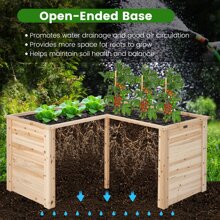 Costway 24'' L-Shaped Deep Root Planter Box Wooden Raised Garden Bed with Open-Ended Base - Beige - View 7