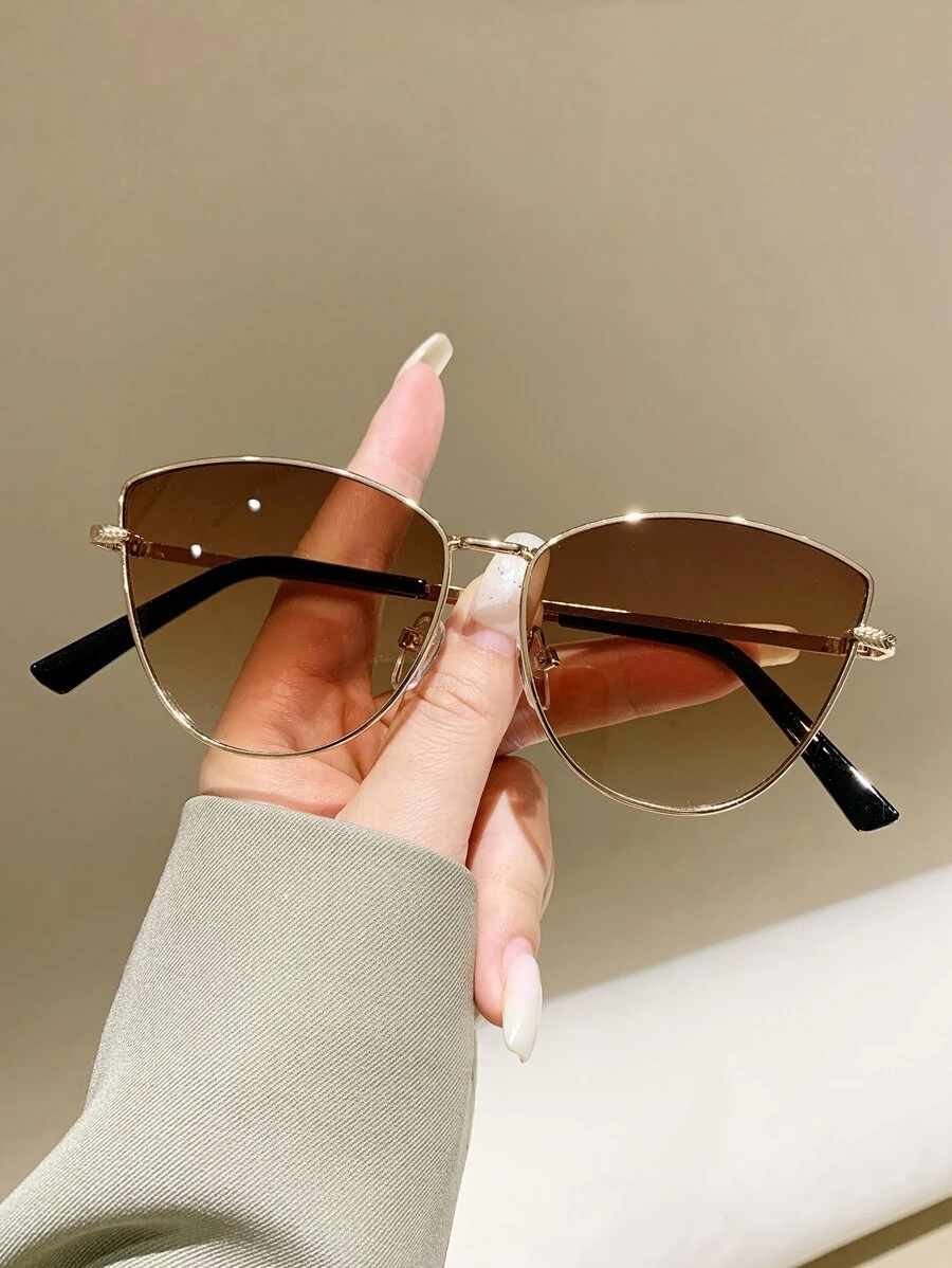 1pc Women's Metal Cat Eye Frame Fashion Glasses Elegant Shades Beach